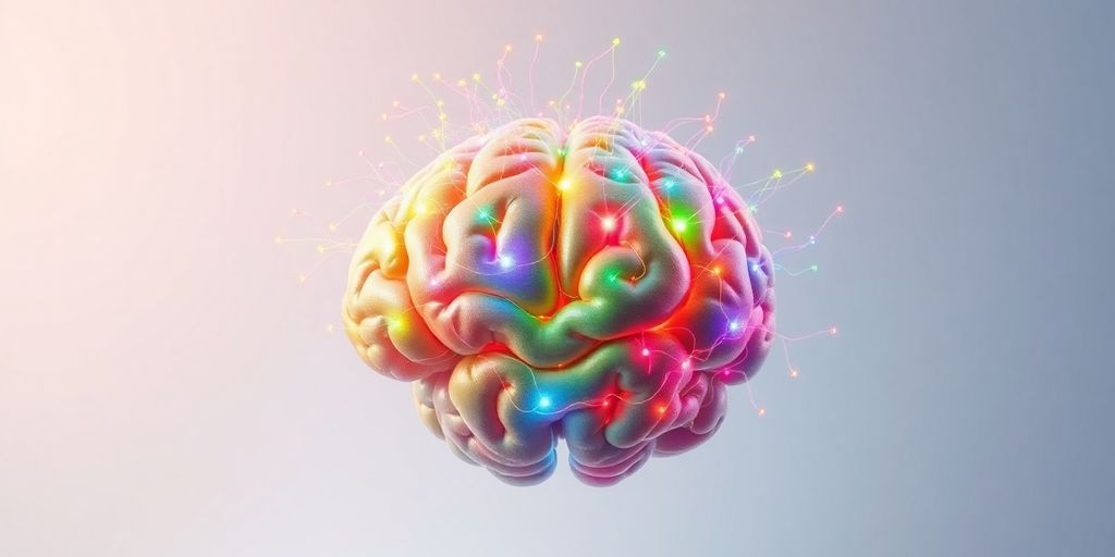 Ilustração colorida do cérebro com conexões neurais.